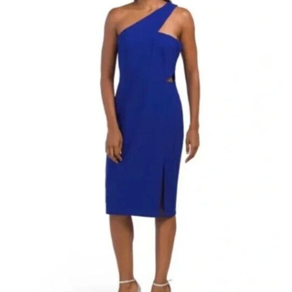 Aidan Mattox Blue One-Shoulder Midi Dress